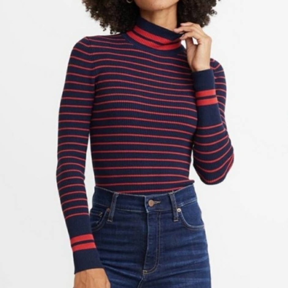 Marine Layer x Lost & Found Ribbed Ski Sweater XS Navy Blue Red Stripe Top